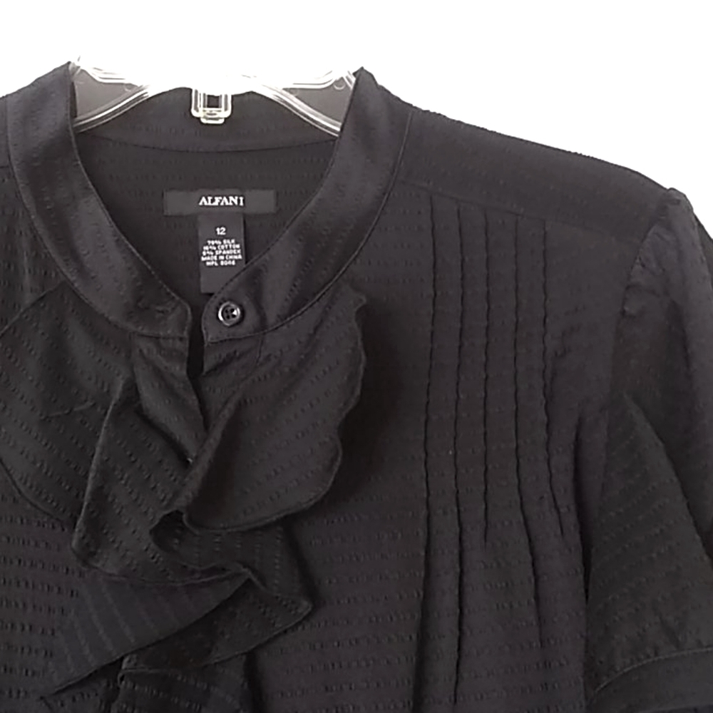 ALFANI Short Sleeve Ruffle Button Down Blouse - Picture 3 of 6